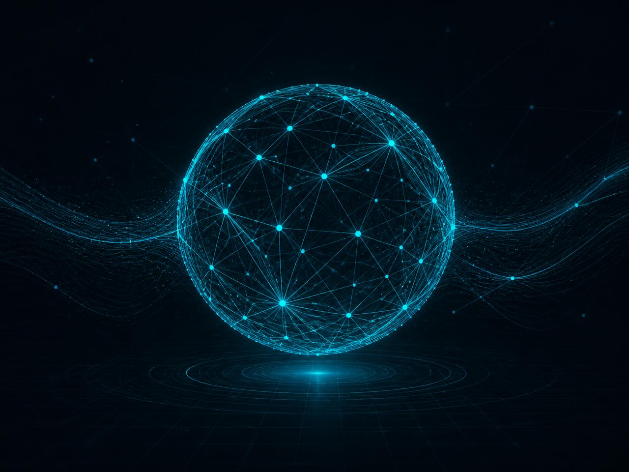 Rede neural em wireframe ciano representando a inteligência de dados da SHAI